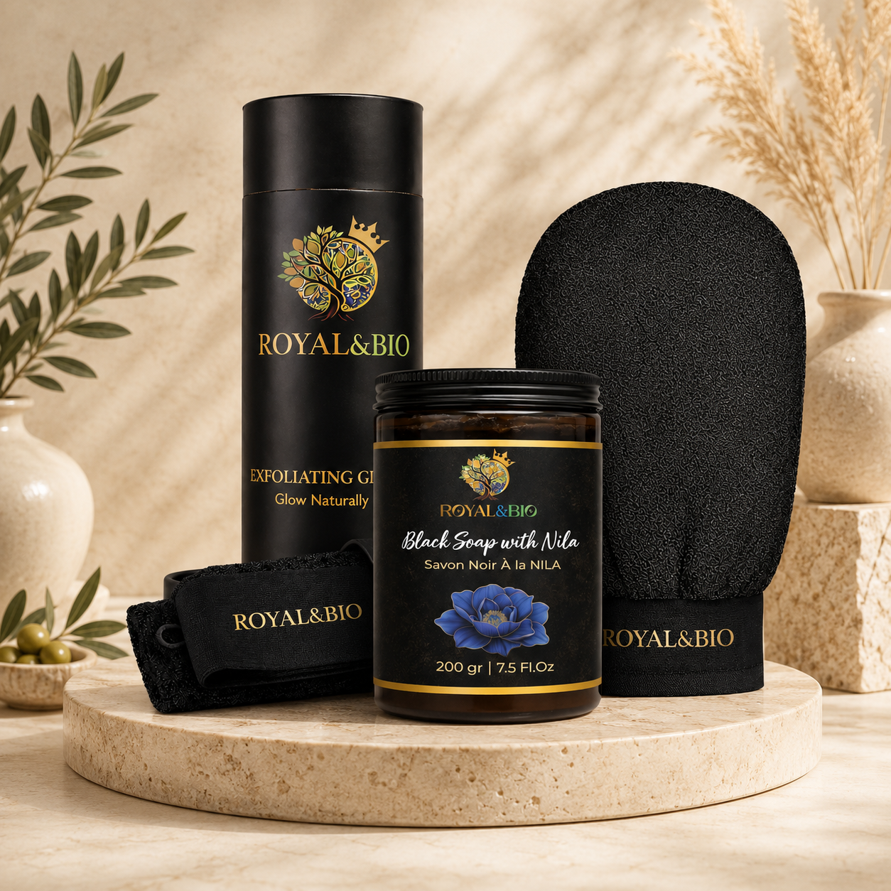 Royal Hammam Duo | Black Soap + Exfoliating Glove — ROYAL&BIO